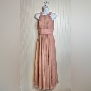 Pink halter top long formal dress floor length back zip size 6